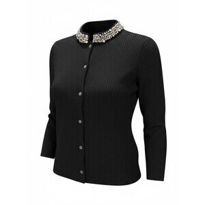 Ann Taylor Jeweled Collar Black Cardigan – Size S NWOT